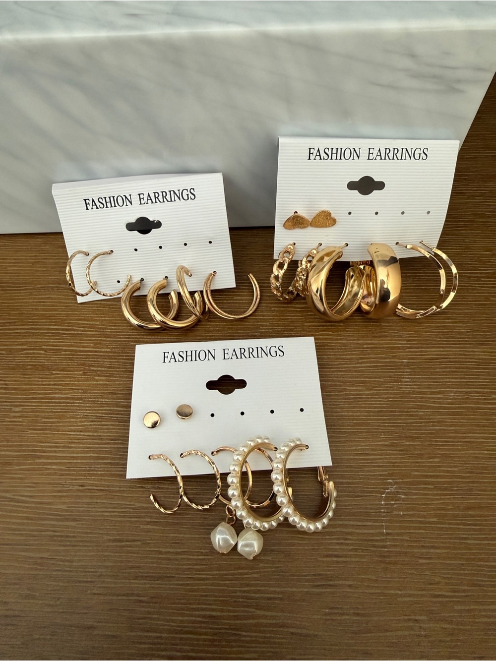 Fashion Earrings Set - Gold Hoop & Pearl Accent Pack